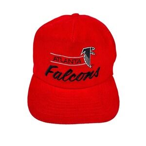 Vtg Atlanta Falcons Red Corduroy Snapback Hat Annco NFL Script 1990s Football